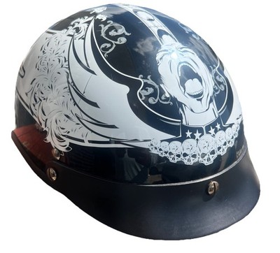 Can FMVSS 218 Dot Motor Cycle bike Helmet Black Singed Graphic