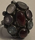 Vintage Womens Sterling silver Multy gemstone cabachon cluster ring 8.3g clean!
