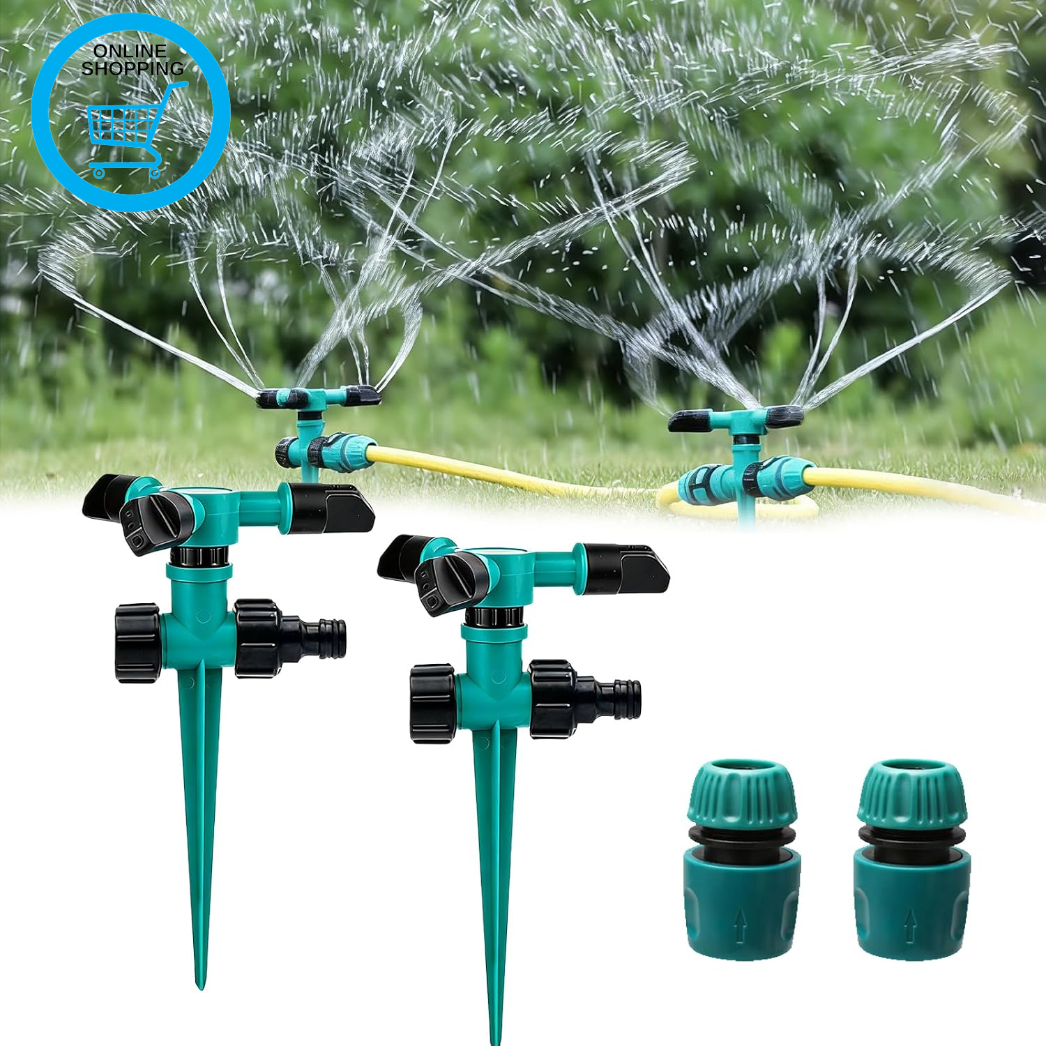 Lawn Irrigation Sprinklers, 2PCS Garden Sprinkler with Connector, 360° Rotating