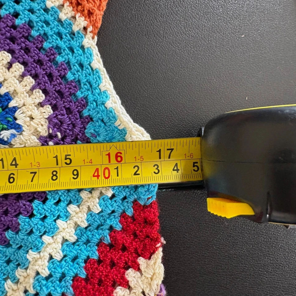 Top Crochet Granny Cuadrado Flecos Talla S Sin Mangas Colorido Festival Boho Hippie Foto 4 de 4