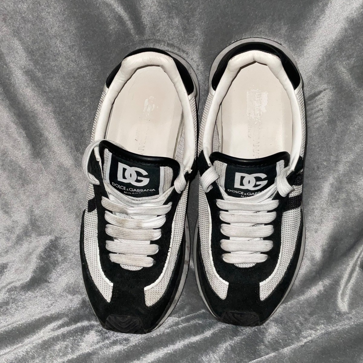 DOLCE & GABBANA DG CUSHION BLACK WHITE LEATHER SNEAKERS SZ 37.5 | eBay