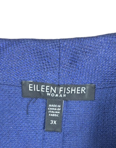 Veste en lin mélangé bleu ouvert devant Eileen Fisher Blaze taille 3X travail - Photo 7/10