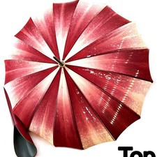 VTG Umbrella Parasol Red White Steampunk Goth Pinup Leather Handle Case READ 