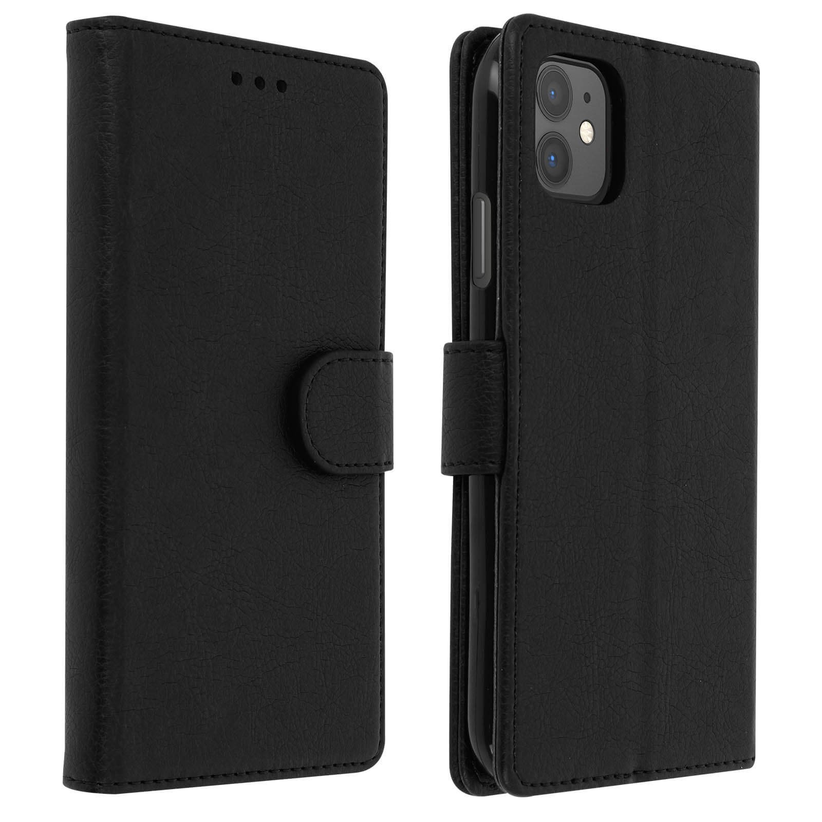 Étui portefeuille iPhone 11 avec clapet magnétique et support vidéo noir