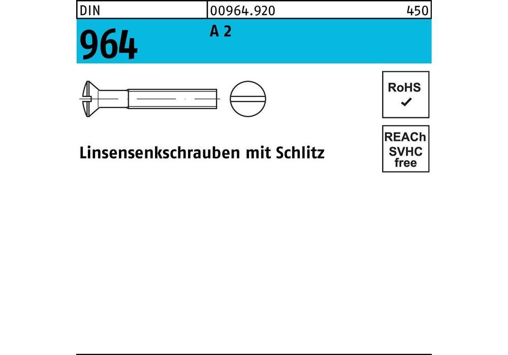 Рейхер Linsensenkschraube DIN 964 Schlitz M 8 x 80 A 2