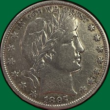 1897 Barber Half Dollar Very Fine VF Coin, Cleaning #43398