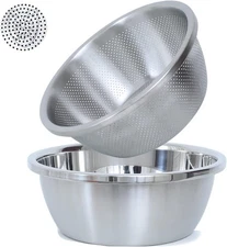 304 Stainless Steel Microporous Colander,2QT Large Capacity with Mixing Bowl For