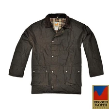 Mens Wax Jacket Original Rugged Earth Bike Riding Hunting Fishing Coat Brown