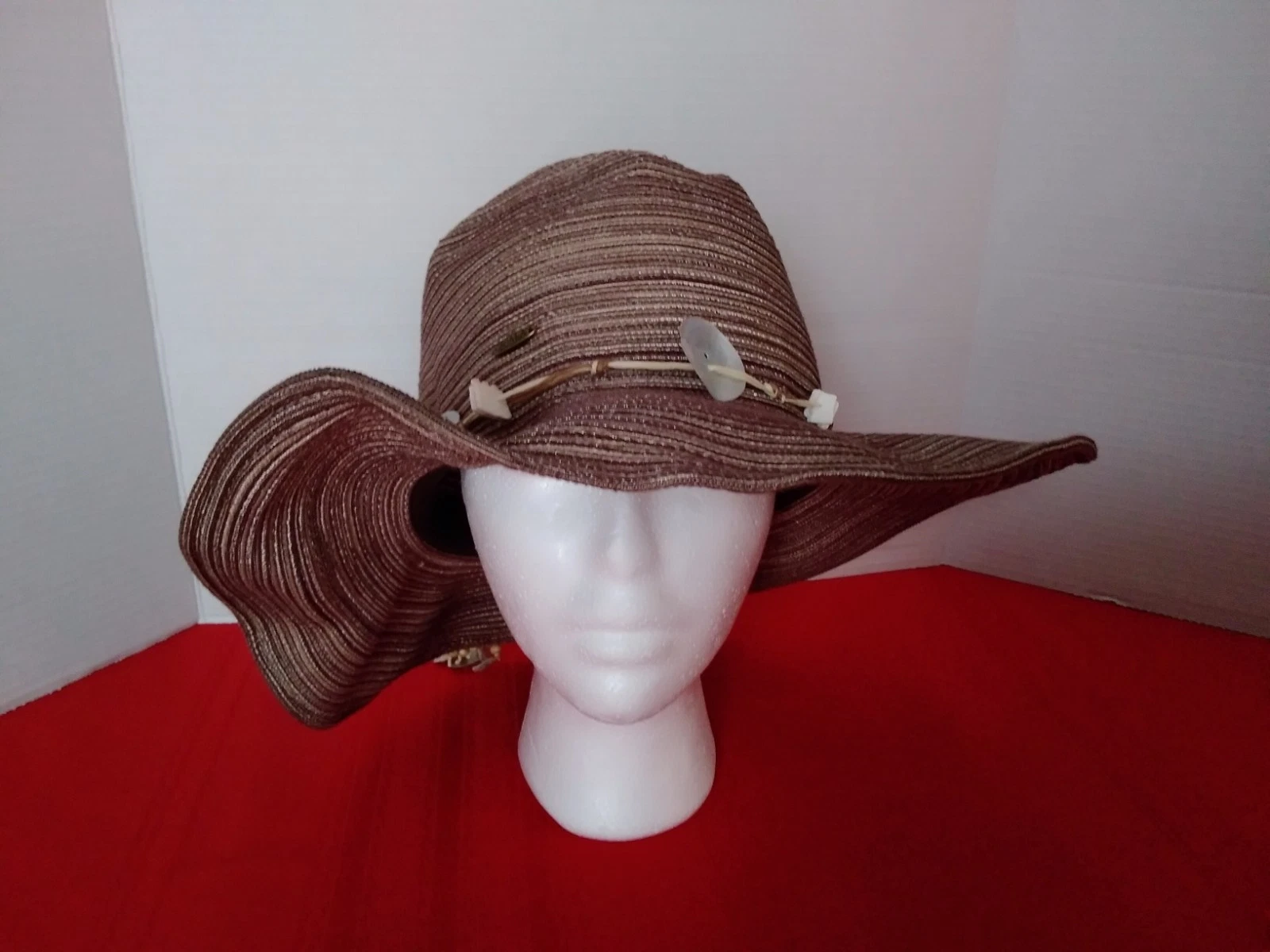 Scala Collection Sun Hat One Size Woven Natural Color Boho Shells Floppy