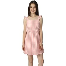 Gap Kids Dress Girls XS 4-5 Pink White Gingham Ruffle Strap Lined Bow Back NEW