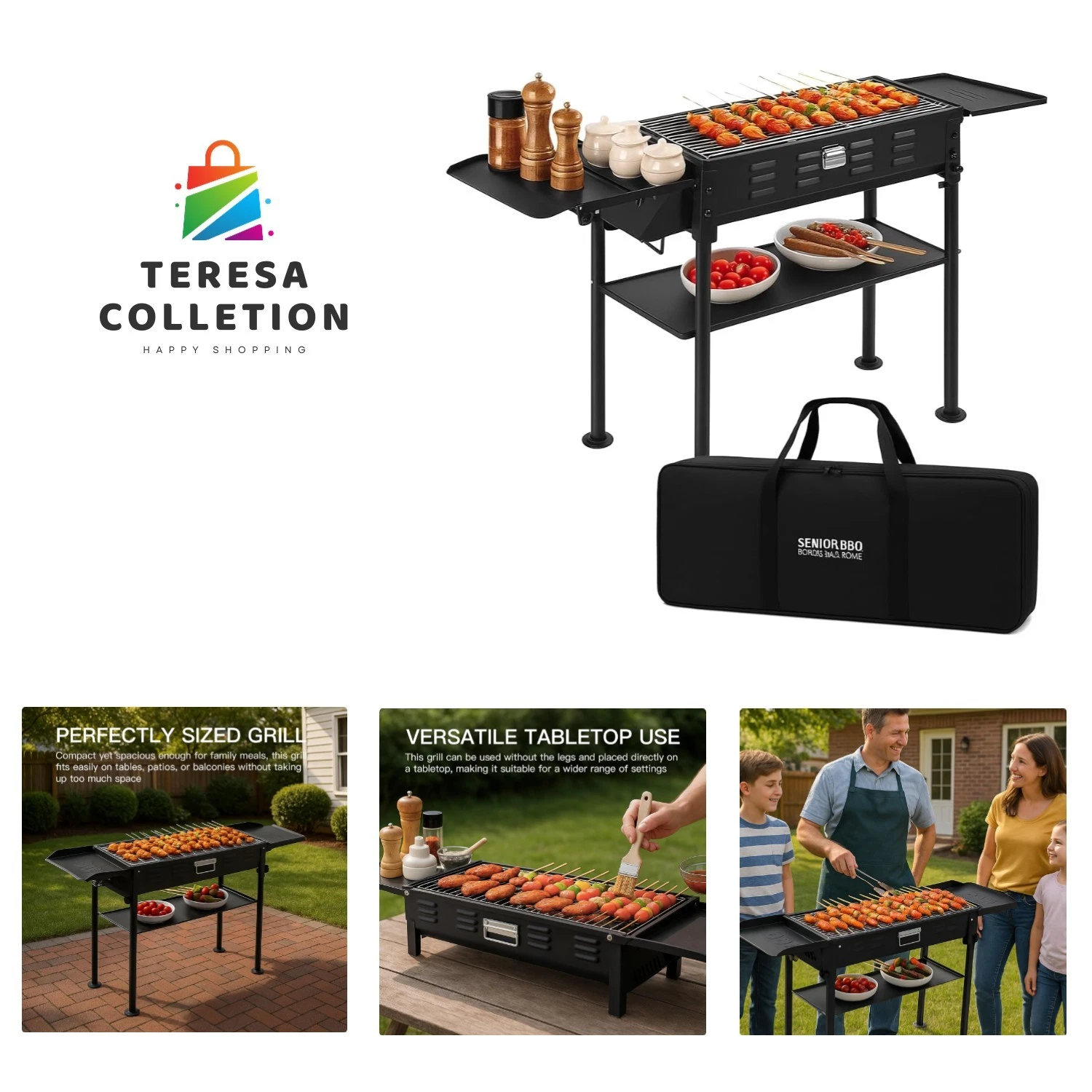 Comzenz 35” Portable Charcoal Grill - Adjustable, Foldable & Durable Outdoor BBQ
