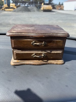 Vintage Centurion Wood Jewelry Trinket Box One Drawer Inner Gold Lined NO mirror