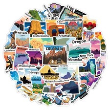 51Pcs United States Map Stickers,Travel USA Waterproof Vinyl Stickers for