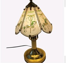 Vintage Carousel Horse Table Lamp  Reverse Painted Glass Shade 1980s  1990s