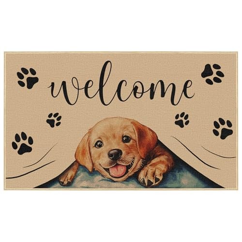 Welcome Cute Dog Door Mat, Cat Footprint Non Slip Entrance Floor Mat, Labrador - Picture 2 of 8