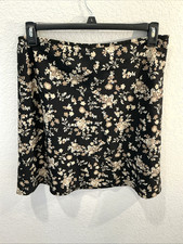 Vintage Old Navy Skirt Size 12 Black Blk/Brn/Tan Floral A-Line Flared Polyester