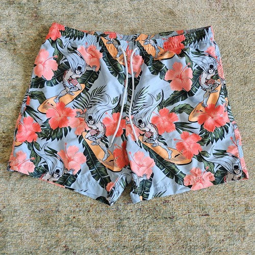Used DC Batman Surfing Men's XL Light Blue Swim Trunks Floral All Over Print - Picture 1 of 17