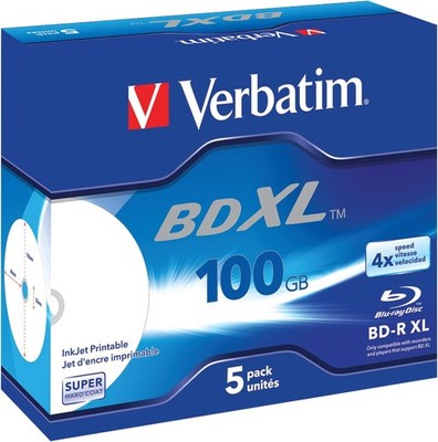 Verbatim BD-R XL Blu-Ray Disk 100GB 4X Bedruckbar Jewel Case 5er Pack 43789