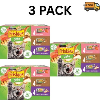 3 Pack Friskies Pate Salmon Mixed Grill Wet Cat Food 5.5oz 12 Cans