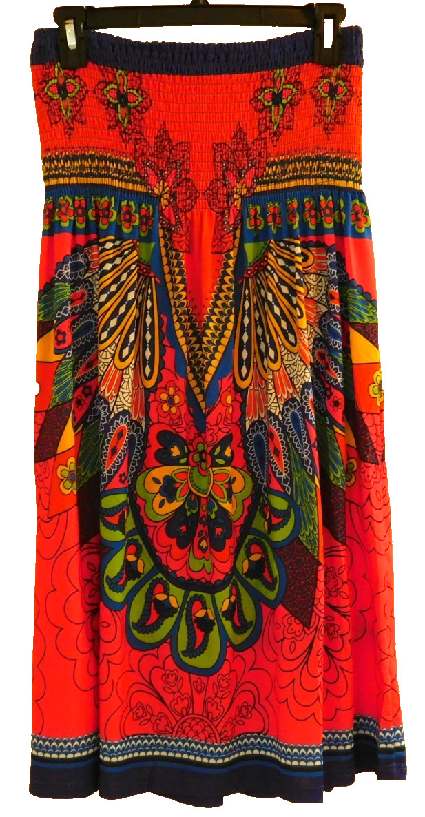 Cristina Love Multicolor Paisley Ruched High Waist Polyester Midi Skirt Size M