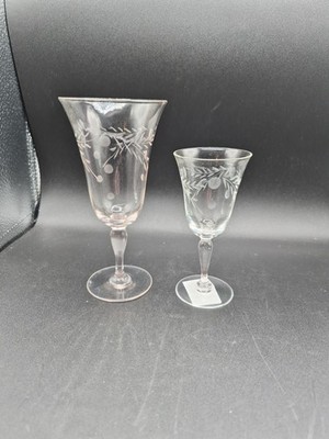 2PC Pioneer Willow Moon 1-Wine Glass 6 3/8''-- 1 Sherry Glass 5'' Cut Dot Swags