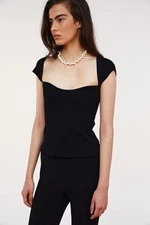 Source Unknown Black Sweetheart Neckline Ribbed Top