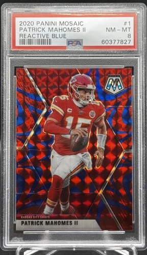 Patrick Mahomes II  2020 Panini Mosaic #1 Reactive Blue Mosaic Prizm PSA 8 NM-MT