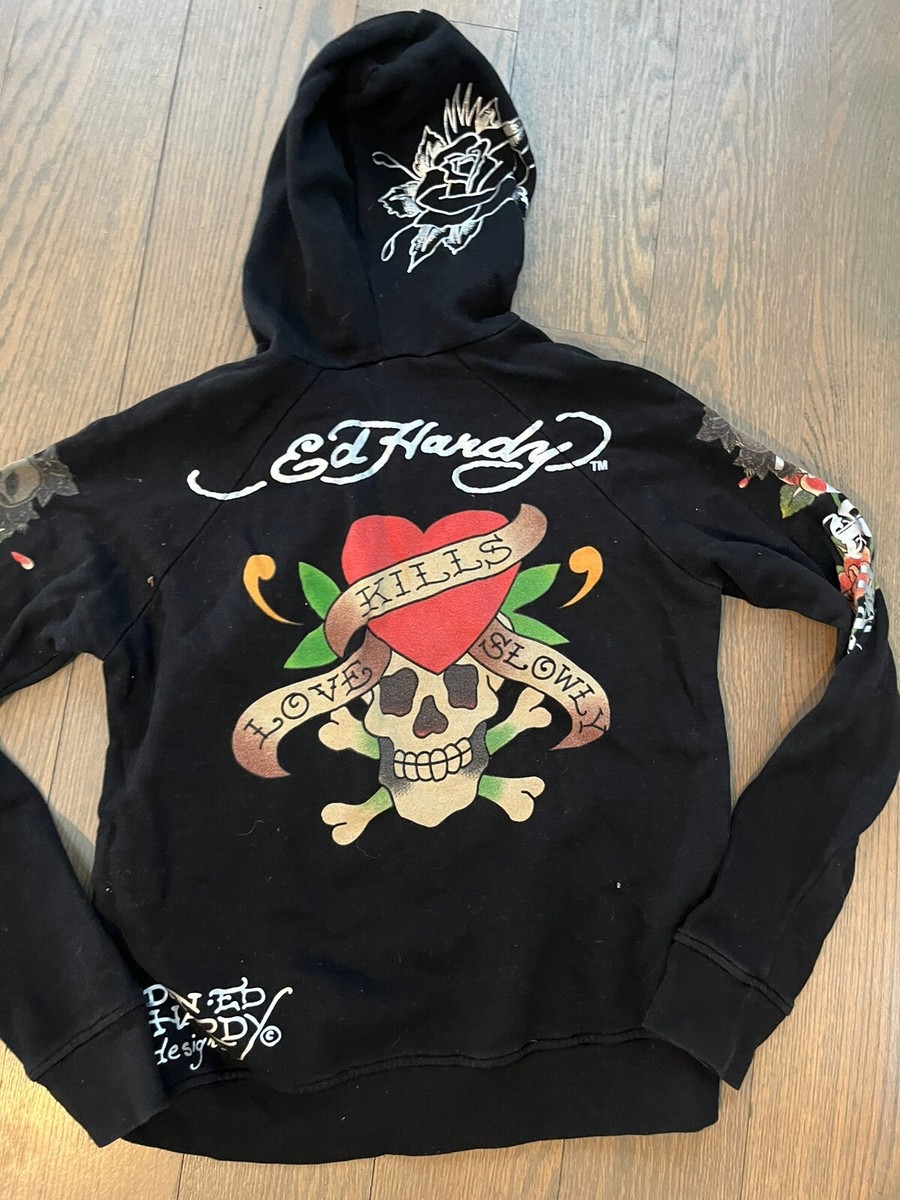 ED HARDY スカルプリント ブラックパーカー M Ed Hardy zip up hoodie Size M black E UC | eBay