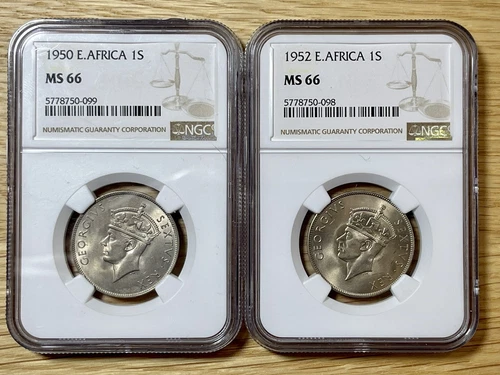1950 & 1952 British East Africa 1 Shilling (2-Coin Lot), both NGC MS-66 Top Pop!