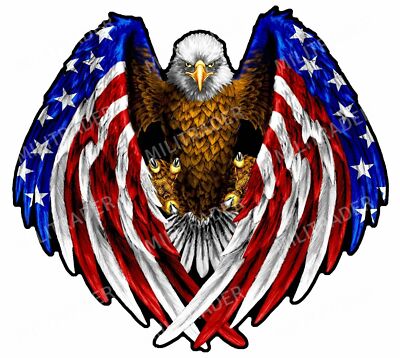 American Bald Eagle Attack Flag Wings Patriot USA DECAL (4'') Contoured!