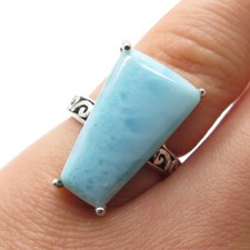 925 Sterling Silver Vintage Real Larimar Ornate Oxidized Ring Size 5.25