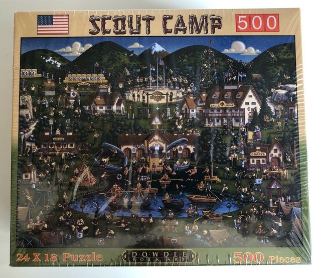 SCOUT CAMP JIGSAW PUZZLE Artwork By Eric Dowdle Folk Art 500 Pieces NEW SEALED eBay