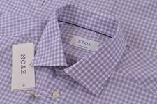 Eton NWT Dress Shirt Sz 16 41 Contemporary In White With Purple Plaid