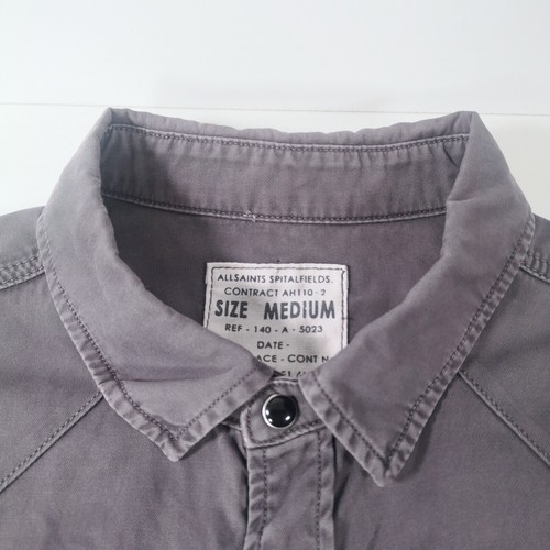 AllSaints Spitalfields Mens Shirt Grey Medium Western Style Pockets Snap Button - Picture 10 of 23