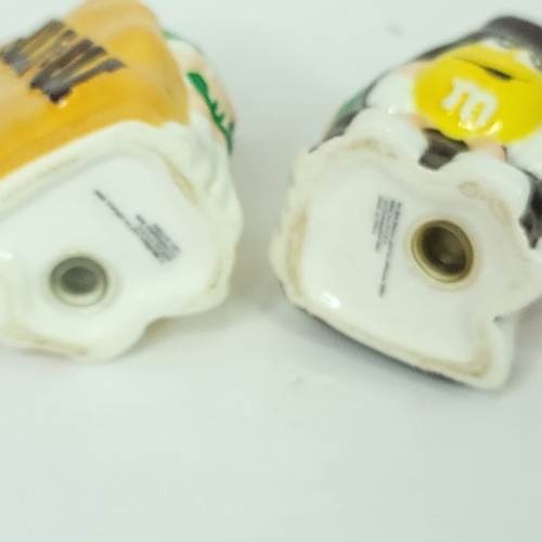 M&M's Salt & Pepper Shakers Ceramic Benjamin & Medwin Brown Yellow w/ Stoppers - Picture 6 of 7