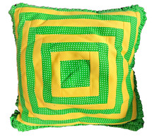 Cotton Throw Pillow Cottage Chic Summertime Colors Ruffled Edge 13" Square