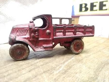 Vtg Antique Arcade AC Williams Mack C Cab Red Cast Iron Stake Truck Steel Wheel