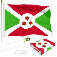 NEW G128 Burundi Flag & Flagpole, 6FT White Pole and 3x5FT Printed 150D Flag