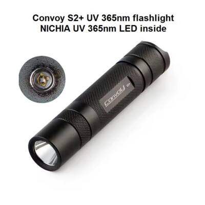 Convoy S2+ black UV flashlight with NICHIA 365nm LED inside