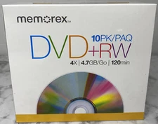 Memorex DVD+RW Blank Media 4x/4.7GB/120min 10 Pack W/Slim Cases NEW SEALED