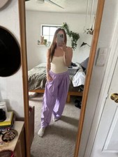 Free People To The Sky Cord Parachute Pants Purple Low-rise Smocked Pocket M NWD