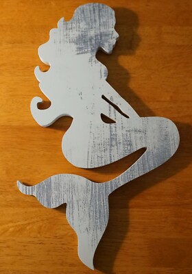 Large 16'' Coastal Wood Mermaid Wall Art Sculpture Beach Home Decor Sign NEW