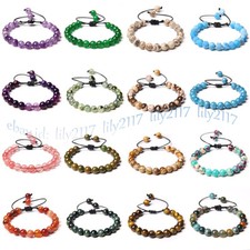 8mm Sorts of Natural Gemstones Round Beads Braided Adjustable Bracelet 7.5'' AAA