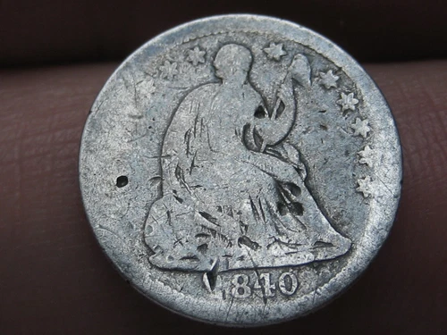 1840 P Seated Liberty Half Dime- Philadelphia, With Drapery, About Good Details