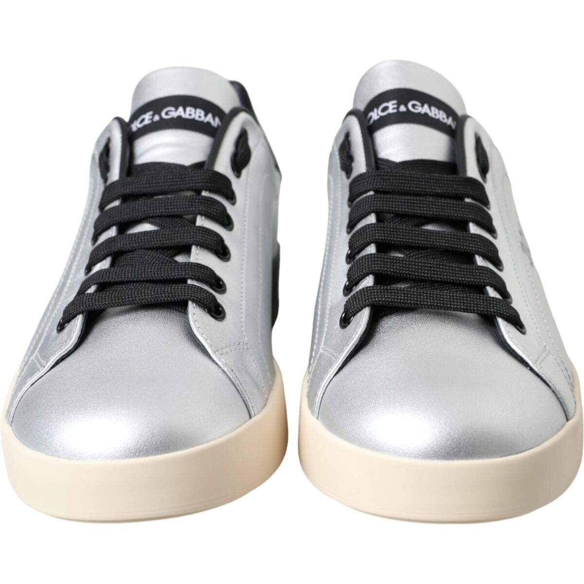 DOLCE & GABBANA Shoes Silver Portofino Calf Leather Sneakers DOLCE & GABBANA Shoes Silver Portofino Calf Leather Sneakers