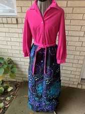 vintage Sears At Home quilted bright print lounge dress caftan robe size L