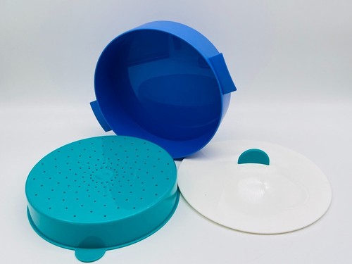 9" Tupperware Microwave Steamer Dish Strainer Rice Vegetable Cooker #3066A Teal - Picture 4 of 4