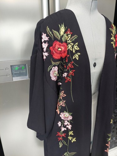 ❤️new CITY CHIC XS 14 16 Black Floral Embroidered Long duster kimono Jacket Coat - Picture 13 of 17