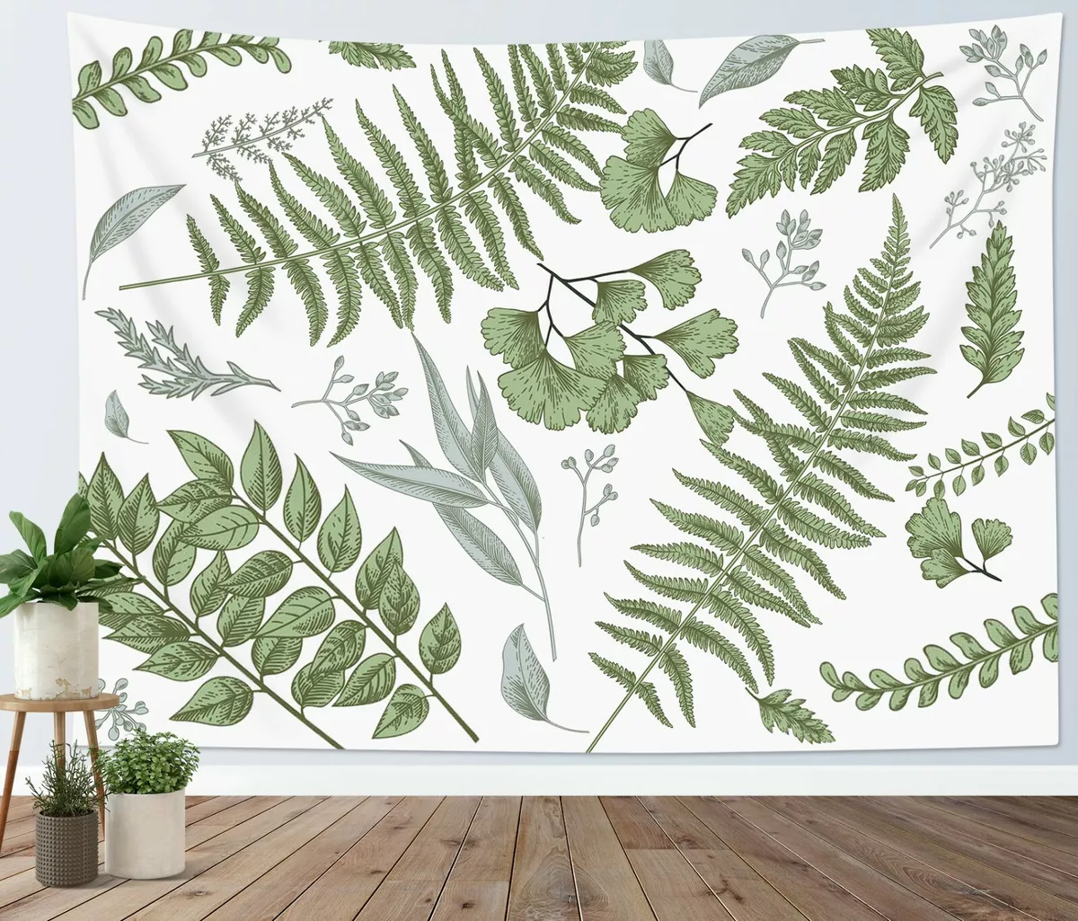 Green Leaves Natural Botanical Tapestry Wall Hanging Bedspread Art