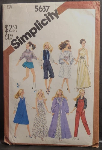 Barbie Doll Clothes Pattern Vintage 80s Simplicity 5637 Cut but Complete SP271